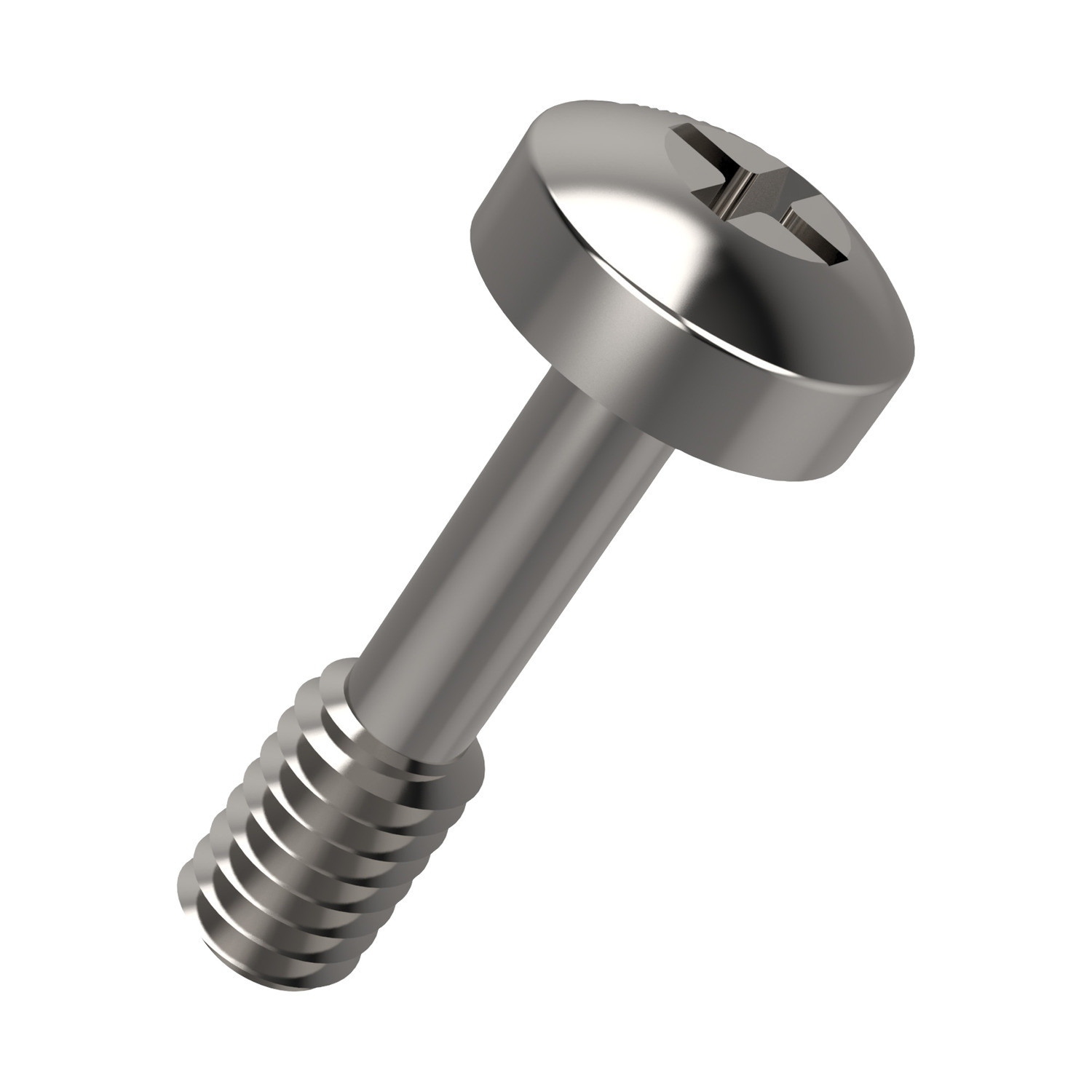 silver coloured pan head screw with threaded root Phillips drive drive
